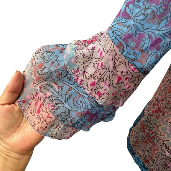 Diane Von Furstenburg Silk Blue Pink Peelo Blouse Size 4 Sheer Chiffon - Picture 9 of 16